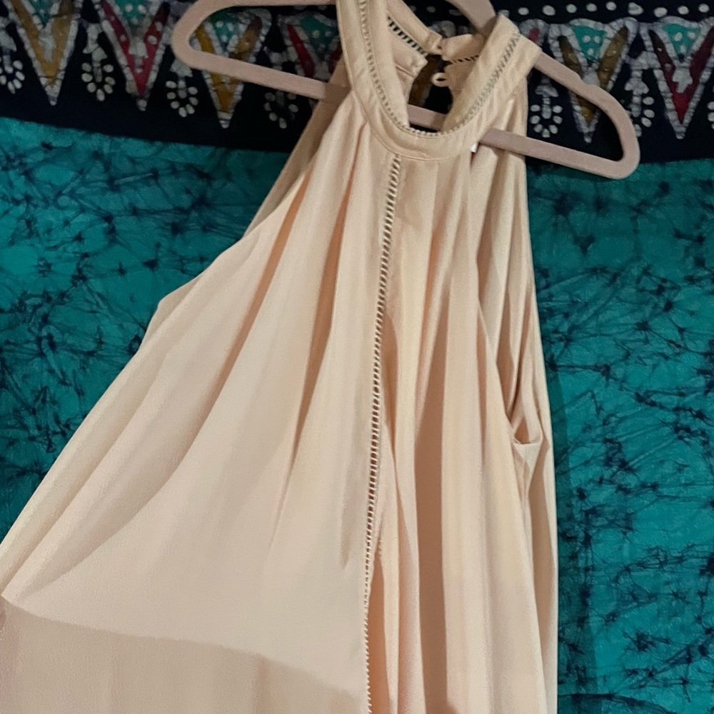 alya champagne color dress with front and collar detail